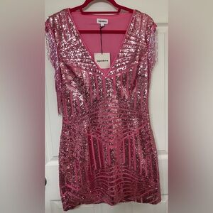 Superdown Fuchsia Sequin Fringe Dress